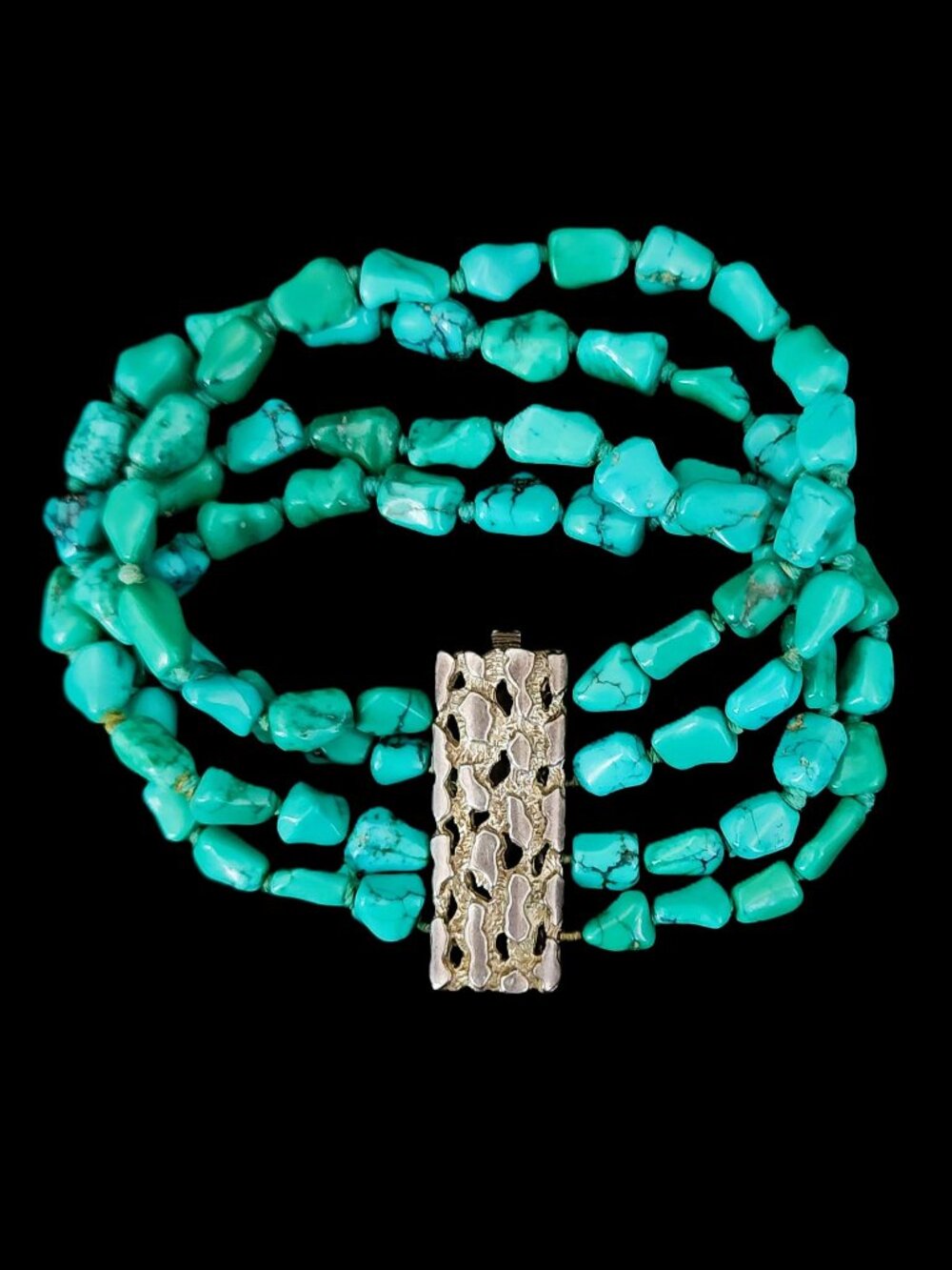 VTG 1950s Sterling Silver 4-Strand Turquoise Nugget Southwestern Bracelet 29.8g